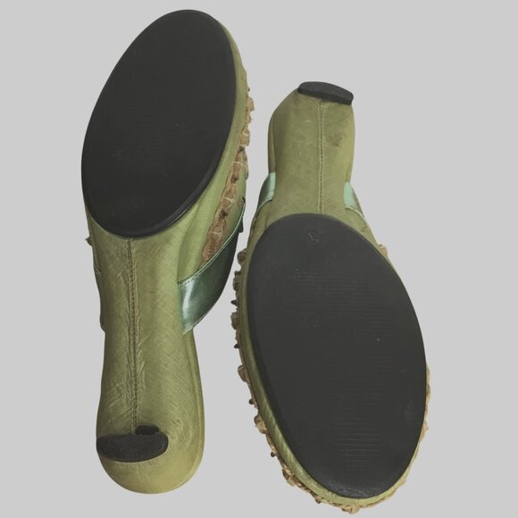 Amanda Moroccan Lights Green Beaded Mule Slides Embellished Satin Boho Size 9M - Picture 3 of 6